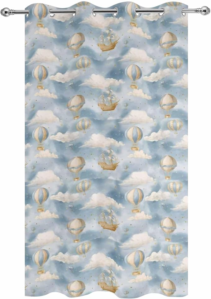 Hot Air Balloons Outdoor Curtains for Patio Fantasy Spaceship Cartoon Vintage Waterproof Outside Curtains with Grommet Top Weatherproof Curtain for Cabana Pergola Gazebo, 1 Panel, 54" W x 108" L