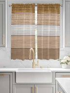 Retro Farm Wood Board Window Valance Curtains, Brown Graduality Striped Light Filtering Kitchen Valance with 3-inch Rod Pocket for Living Room Bathroom Bedroom,2 Panel,42x63In
