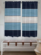 Vintage Country Woodcuts Window Valance Curtains, Blue Gradient Striped Light Filtering Kitchen Valance with 3-inch Rod Pocket for Living Room Bathroom Bedroom,2 Panel,42x63In