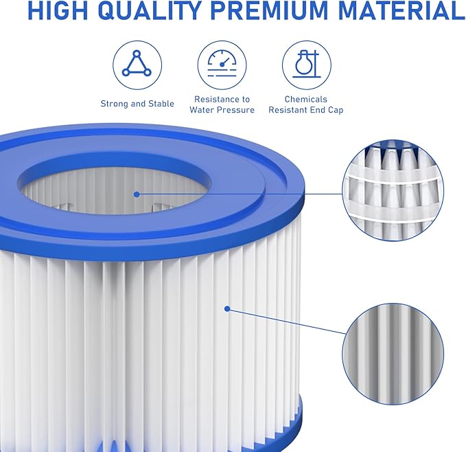 Type VI Hot Tub Filter Cartridge Compatible with Lay-Z-Spa, Coleman SaluSpa 90352E, 58323E, 58323 Swimming Pool Pump (8 Pack)
