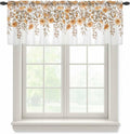 Spring Summer Flowers Sheer Valance Curtains, Vintage Watercolor Orange Floral Leaf Plant Light Filtering Kitchen Valances Rod Pocket Voile Curtain Treatment for Bedroom/Living Room/Basement 42Wx12L