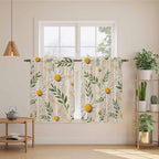 Spring Daisy Kitchen Curtains, Country Watercolor Flower Leaf Plant Light Filtering Window Curtain Panels, 2Pcs Rod Pocket Window Treatments Set for RV Dining Room Study Room 42x45 Inches