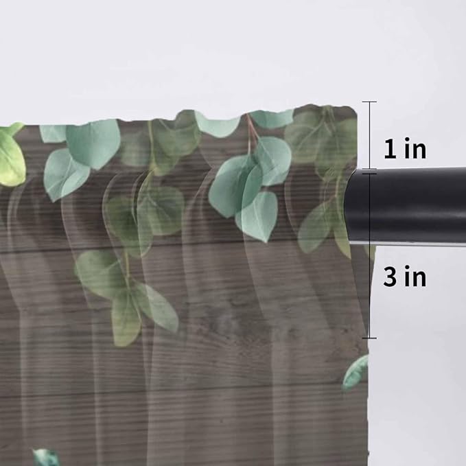 Easter Sheer Valances for Windows 42"x18", Light Filtering Kitchen Curtains Valance, Spring Watercolor Bunny Eggs Flower Leaf Wood Grain Rod Pocket Chiffon Curtains for Living Room Bedroom Cafe