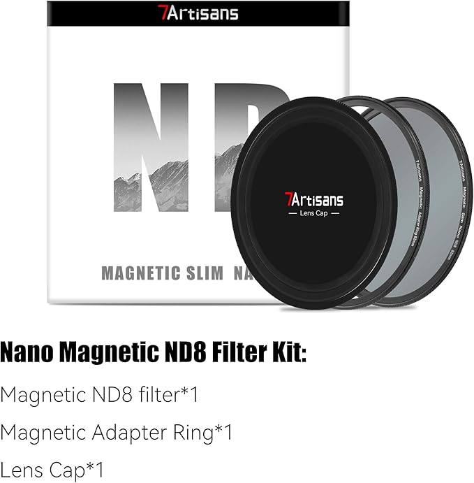 7artisans Nano Magnetic Filter UV Filter ND Light Reduction Filter/CPL Polarization Filter/GND Gradient Filter/Black Mist 1/4 Portrait Photography Filter Suitable for Lens(82mm ND8)