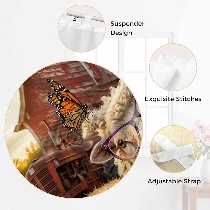 Farm Sheep Living Room Curtains 84 Inch Length, Window Curtains Tab Top, Farmhouse Barn Funny Animals Butterfly Light Filtering Window Treatments Drapes 42"x84" 2 Panel