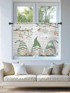 Sheer Curtains 54 Inch Length, Sage Green Gnomes Semi Sheer Curtains Light Filtering Window Treatment, Eucalypus Coastal Anchor Retro Wood Privacy Voile Drapes for Living Room Bedroom 52x54 Inch