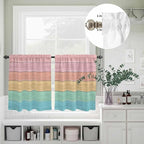 Kitchen Window Curtains Valance and Tier Set, Farm Colorful Wooden Plank Rod Pocket Tier Curtain Valance Set, Rustic Wood Grain Barn Light Filtering Cafe Curtains for Bedroom Living Room