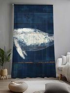 Sheer Curtains 84 Inches Long, Summer Whale Semi Sheer Curtains Light Filtering Window Treatment, Ocean Watercolor Wooden Grain Blue Privacy Voile Drapes for Living Room Bedroom 52x84 Inch
