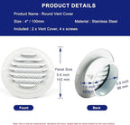 4 Inch Round Air Vent Covers,LouanXpert Stainless Steel Soffit Vent Covers Louvered Grille Cover Vent Flat Ducting Ventilation Air Outlet with Built-in Fine Mesh for House,Garage, RV(100mm - 2PCS)