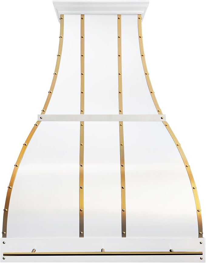 CHETTO C Stainless Steel Range Hood Cover with 4-Speed Vent Hood Insert Custom Handcrafted Metal Kitchen Fan with Towel Rack LED Light 48"W x24"D x48"H White Wall Mount