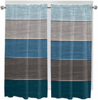 Retro Farm Blue Gray Wood Grain Window Valance Curtains, Rustic Wooden Plank Light Filtering Kitchen Valance with 3-inch Rod Pocket for Living Room Bathroom Bedroom,2 Panel,52x72In