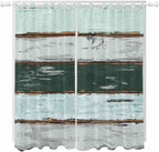 Blue Teal Living Room Curtains 96 Inch Length, Window Curtains Tab Top, Vintage Wooden Retro Art Farmhouse Barns Light Filtering Window Treatments Drapes 52"x96" 2 Panel