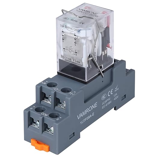 8-Pin 10 AMP 24V DC Relay Coil with Socket Base Electromagnetic Power Relay, DPDT 2NO 2NC - MY2NJ LED Indicator