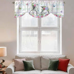 Spring Tie Up Valance Curtains for Windows, Kitchen Curtains Window Shades, Bicycles Botanical Leaves Rose Colorful Stripes Light Filtering Roman Curtain Valances for Bedroom/Bathroom/Cafe 42"x18"