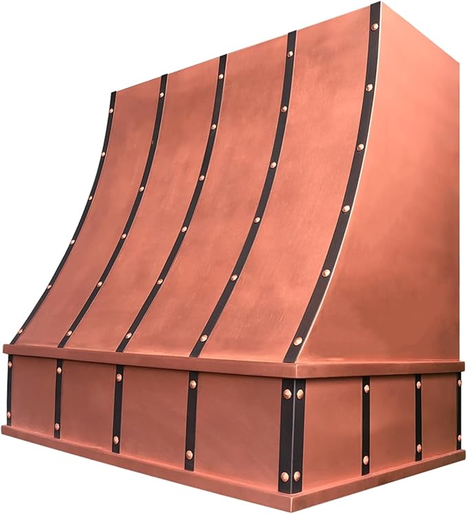 CT Copper Tailor Sloped Copper Vent Hood Wall Mount,60'' W,36''H,1260 CFM Exhaust Fan,Stainless Steel Vent,LED Light,Dishwasher-Safe Baffle Filters,VH8TR1