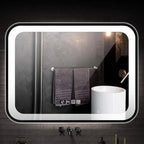 Bathroom Mirror with LED Light and Demister Pad Wall Mounted Mirror Makeup Shaving Mirror Smart Touch Switch (Black 600 * 800mm)