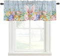 Easter Curtain Valances for Windows, Kitchen Valance Window Treatment, Spring Eggs Rabbit Ear Flowers Wooden Grain Light Filtering Block Curtains for Bathroom/Bedroom/Living Room 54'' x 18''