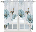 Blue Tulips Swag Valances for Windows, Watercolor Flowers Butterfly Spring Farmhouse Blue Rod Pocket Kitchen Curtains Valance, Small Window Curtains Swag for Cafe Living Room, 2 Panels, 36x36 inch