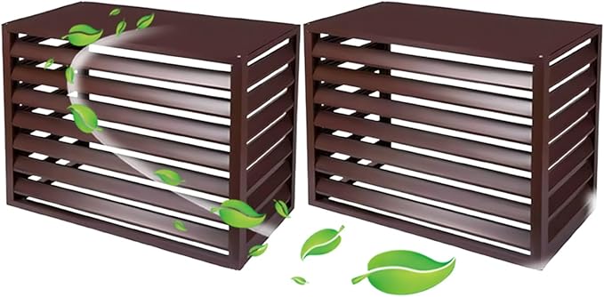 Aluminum Air Conditioner Fence Set of 2, Louvered Outdoor AC Unit Cover, Decorative Privacy Screen, Weatherproof and Anti-Theft (Brown 100x50x70cm/39x20x28in)