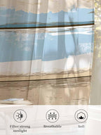 Sheer Curtains 45 Inch Length, Vintage Geometric Blue Semi Sheer Curtains Light Filtering Window Treatment, Abstract Country Shabby Wood Grain Privacy Voile Drapes for Living Room Bedroom 52x45 Inch