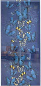 Screen Door 38"x83" Blue Butterfly Door Screen Magnetic Closure, Yellow Navy Blue Butterfly Art Hands Free Magnetic Screen Door for Single/Sliding/Front Door