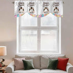 Grey Easter Tie Up Valance Curtains for Windows, Kitchen Curtains Window Shades, Spring Cartoon Bunny Colorful Eggs Wood Grain Light Filtering Roman Curtain Valances for Bedroom/Bathroom/Cafe 42"x12"