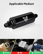 EVIL ENERGY Inline Fuel Filter 10 Micron with 6AN 8AN 10AN Adapter&Bracket Clamp 50MM Universal