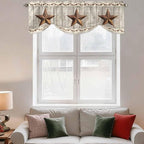 Western Texas Star Retro Tie Up Valance Curtains for Windows, Kitchen Curtains Window Shades, Country Farmhouse Gray Wood Grain Light Filtering Roman Curtain Valances for Bedroom/Bathroom/Cafe 42"x12"
