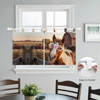 Farm Horses Kitchen Curtains 24 Inch Length, Small Window Curtains Tab Top, Farmhouse Barn Funny Animals Butterfly Light Filtering Short Window Treatments Tier Drapes 27.5"x24" 2 Panel