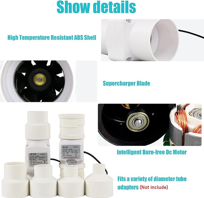3Inch Inline Duct Fan 10W Air Extractor Booster 12V Air Diffuser Circulation Blower 53 Cfm Intake Ventilation Fan for Ducting, Vents, Grow Tents (Color : Adjustable Speed)