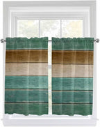 Vintage Plank Turquoise Brown Window Valance Curtains, Farmhouse Wood Grain Light Filtering Kitchen Valance with 3-inch Rod Pocket for Living Room Bathroom Bedroom,2 Panel,42x45In