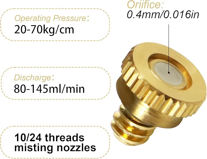 KUWAN 0.016" Orifice (0.4mm) Thread UNC 10/24 Brass Misting Nozzles Low Pressure Atomizing Misting Sprayer Water Hose Nozzle for Greenhouse, Landscaping, Outdoor Cooling Mister System (150PCS)