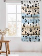 Sheer Curtains 72 Inches Long, Blue Dog Paw Print Semi Sheer Curtains Light Filtering Window Treatment, Vintage Farmhouse Rustic Wooden Grain Privacy Voile Drapes for Living Room Bedroom 52x72 Inch