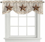 Western Texas Star Retro Tie Up Valance Curtains for Windows, Kitchen Curtains Window Shades, Country Farmhouse Gray Wood Grain Light Filtering Roman Curtain Valances for Bedroom/Bathroom/Cafe 42"x12"