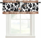 Cow Printed Curtain Valances for Windows, Kitchen Valance Window Treatment, Farmhouse Watercolor Country Wooden Grain Light Filtering Block Curtains for Bathroom/Bedroom/Living Room 60'' x 18''