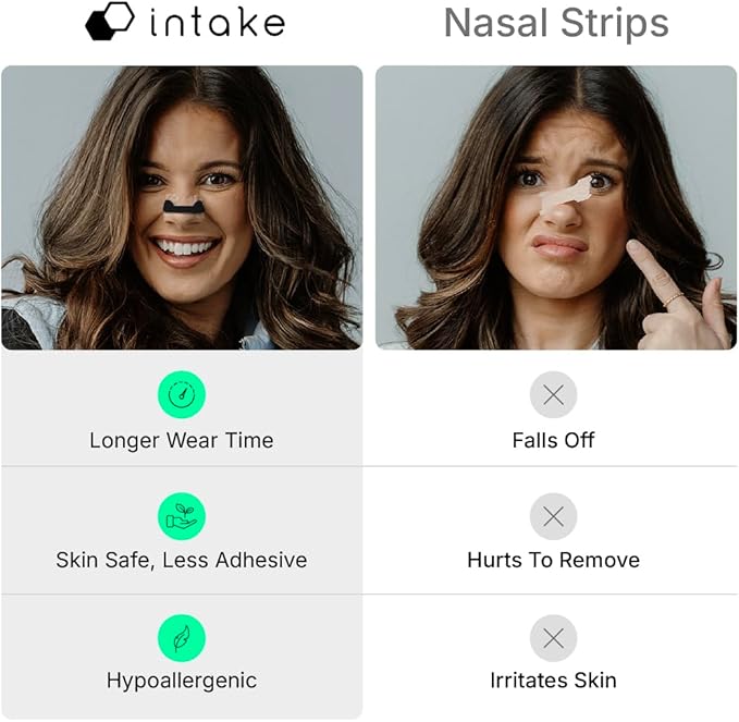 Intake Breathing Magnetic Nasal Strips Starter Kit (15 Count, Black) - Boost Oxygen Intake, Reduce Snoring, Improve Sleep Quality - Sweat Resistant, Nasal Strips - Extra Strength Snoring Solution