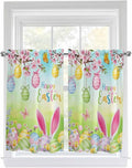 Easter Kitchen Curtains 45 Inches length, Spring Bunny Colorful Rabbit Eggs Butterfly Blue Green Window Treatment Curtain Drapes, Lightweight Window Panels for Living Room Bedroom, 52"x45", 2 Panels