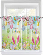 Easter Kitchen Curtains 54 Inches length, Spring Bunny Colorful Rabbit Eggs Butterfly Blue Green Window Treatment Curtain Drapes, Thermal Insulated Drapes for Basement Hotel RV, 42"x54", 2 Panels