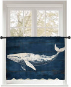 Sheer Curtains 54 Inch Length, Summer Whale Semi Sheer Curtains Light Filtering Window Treatment, Ocean Vintage Wooden Grain Blue Privacy Voile Drapes for Living Room Bedroom 52x54 Inch