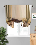 Tie Up Curtains for Windows, Cowboy Western Adjustable Balloon Nature Linen Textured Kitchen Curtain, Cowboy Hats Boots Desert Cacti Vintage Thermal Insulated Curtains for Window, 42" x 54"