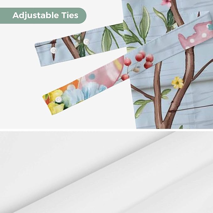 Easter Tie Up Valance Curtains for Windows, Kitchen Curtains Window Shades, Spring Watercolor Bunny Eggs Flower Wood Grain Blue Light Filtering Roman Curtain Valances for Bedroom/Bathroom/Cafe 60"x18"
