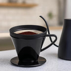 Fino Pour-Over Reusable Coffee Brewing Cone with Gold-Toned Mesh Permanent Coffee Filter, Number 2-Size, Black