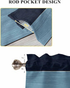 Vintage Country Woodcuts Window Valance Curtains, Blue Gradient Striped Light Filtering Kitchen Valance with 3-inch Rod Pocket for Living Room Bathroom Bedroom,2 Panel,27.5x36In