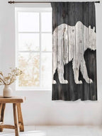 Sheer Curtains 72 Inches Long, White Brown Bear Semi Sheer Curtains Light Filtering Window Treatment, Farmhouse Country Rustic Wooden Grain Privacy Voile Drapes for Living Room Bedroom 52x72 Inch