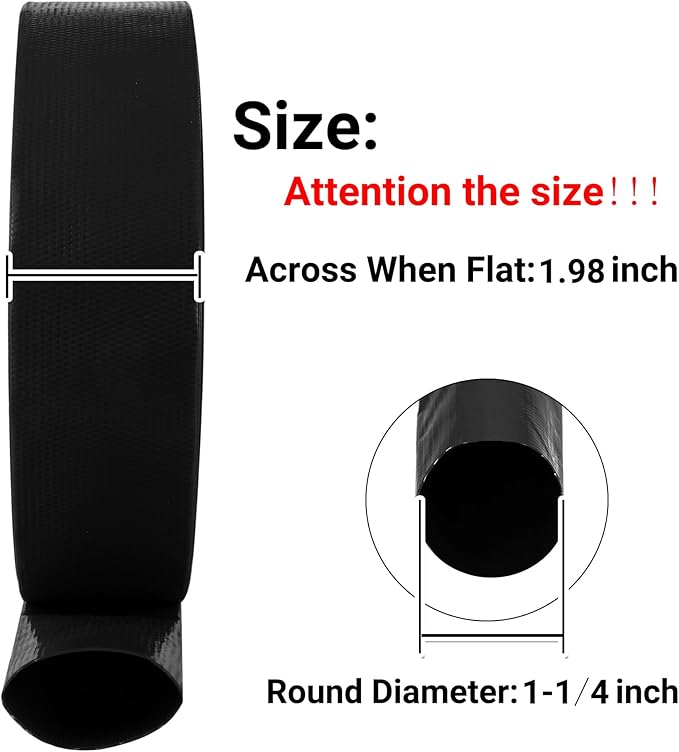 1-1/4" x 50 FT Pool Backwash Hose, Black Heavy Duty Reinforced PVC Lay Flat Water Discharge Hose