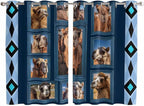 2 Panel Kitchen Cafe Curtains, Desert Camels Sunlight Filtering Nature Air Through, Home Decor Window Covering Tier Curtains for Living Room 104W x 63L inch Wildlife Brown Animals Blue Geometric