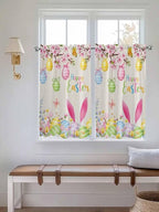 Happy Easter Tier Curtains 45 Inches Long, Spring Farmhouse Bunny Eggs Flower Beige Window Treatment Curtain Drapes, Window Half Privacy Curtains for Bedroom Bathroom, 42"x45", 2 Panels