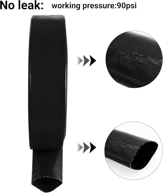 1-1/2" x 50 FT Pool Backwash Hose, Black Heavy Duty Reinforced PVC Lay Flat Water Discharge Hose for Swimming Pool Filter Pump,with 2 Clamp