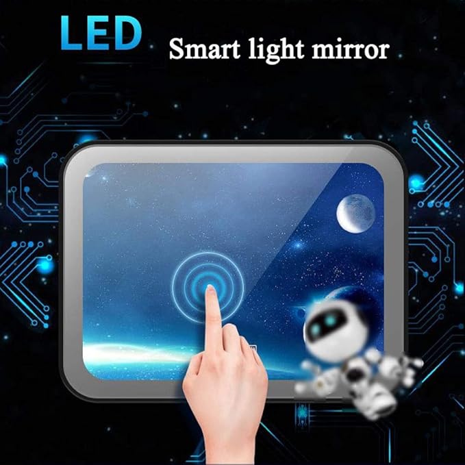 Bathroom Mirror with LED Light and Demister Pad Wall Mounted Mirror Makeup Shaving Mirror Smart Touch Switch (White 700 * 900mm)