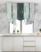 Tie Up Curtains for Windows, Blue Teal Adjustable Balloon Nature Linen Textured Kitchen Curtain, Vintage Wooden Retro Art Farmhouse Barns Privacy Curtains Balloon Blind for Cafe, 42 x 63 Inches
